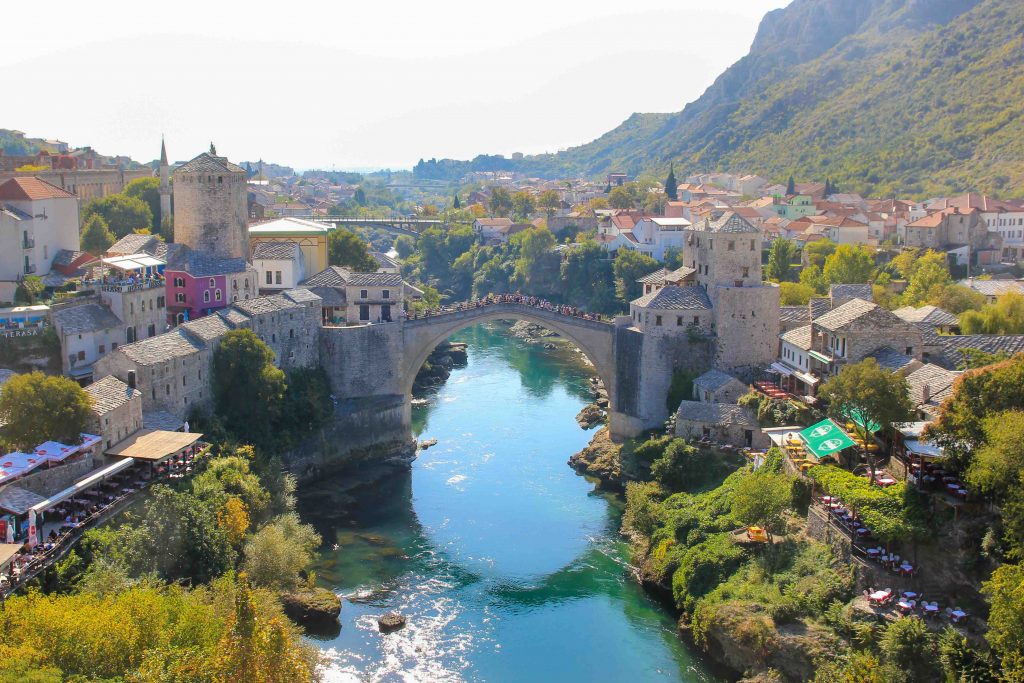 Koski Mehmed Pasa Moschee, View, Old Bridge of Mostar