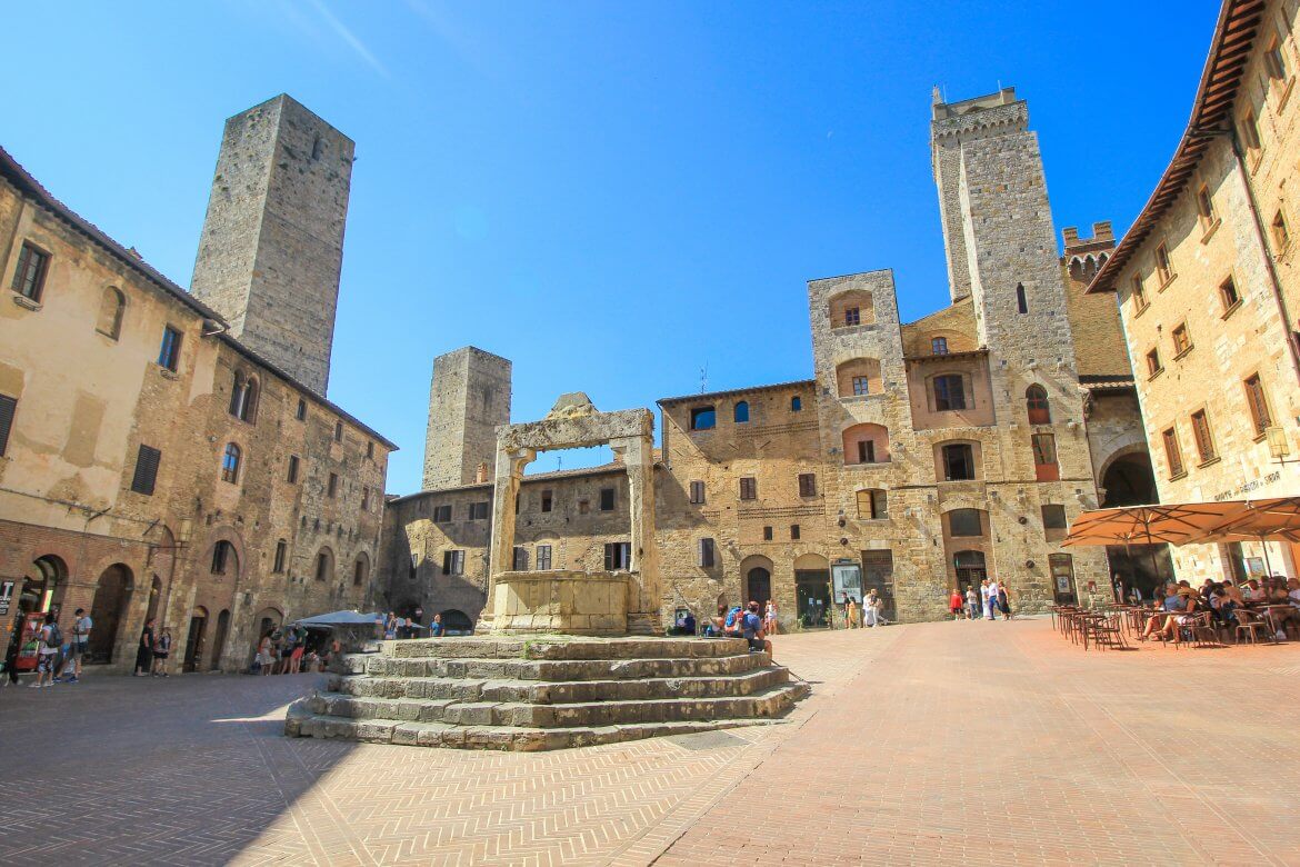 San Gimignano, Piazza della Cisterna, Italy, Tuscany