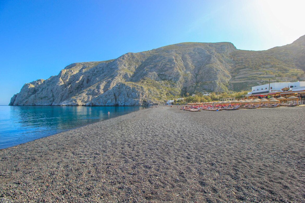 Kamari Beach, Strand, Santorini, Griechenland