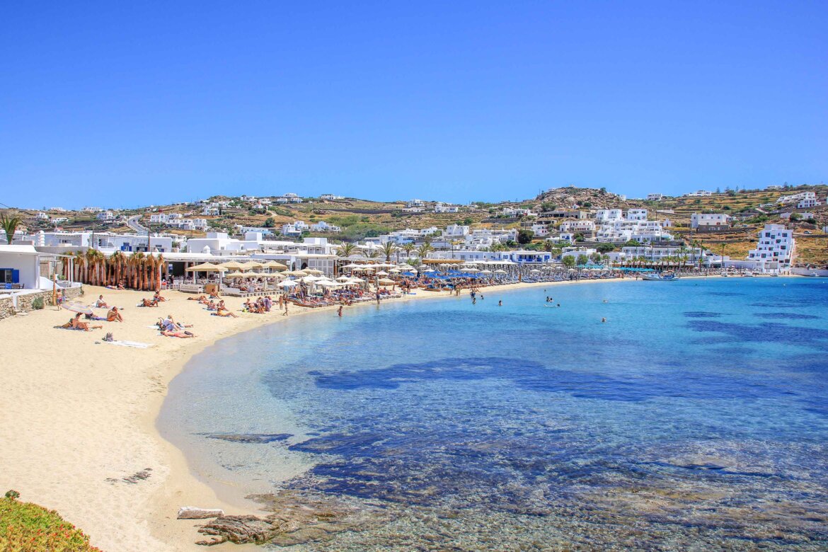 Strand Ornos Beach, Mykonos, Griechenland