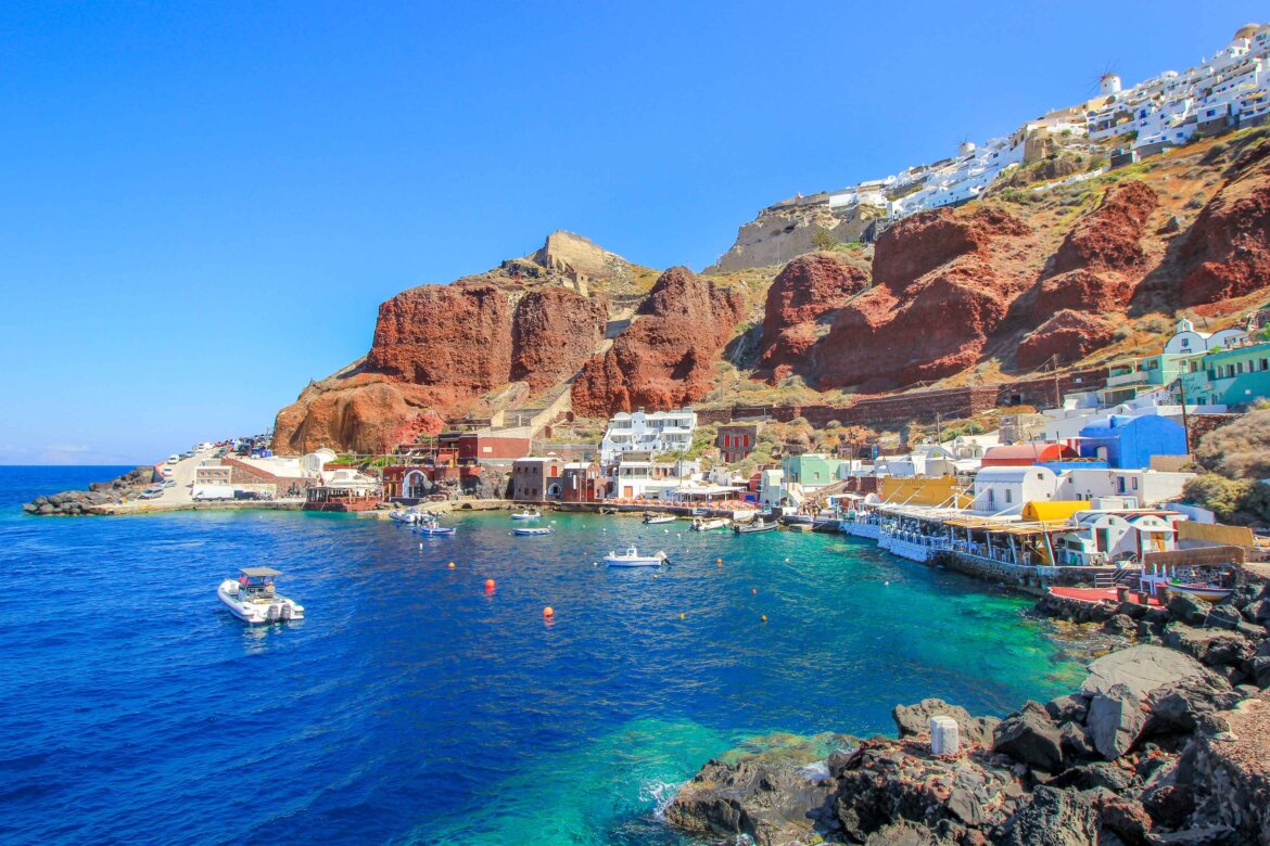 Bucht von Amoudi, Amoudi Bay, Santorini, Griechenland