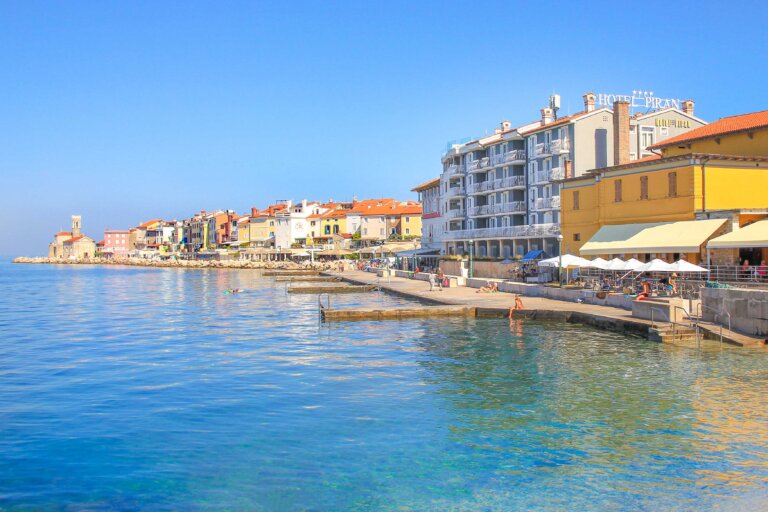 Strand Piran Altstadt, Slowenien